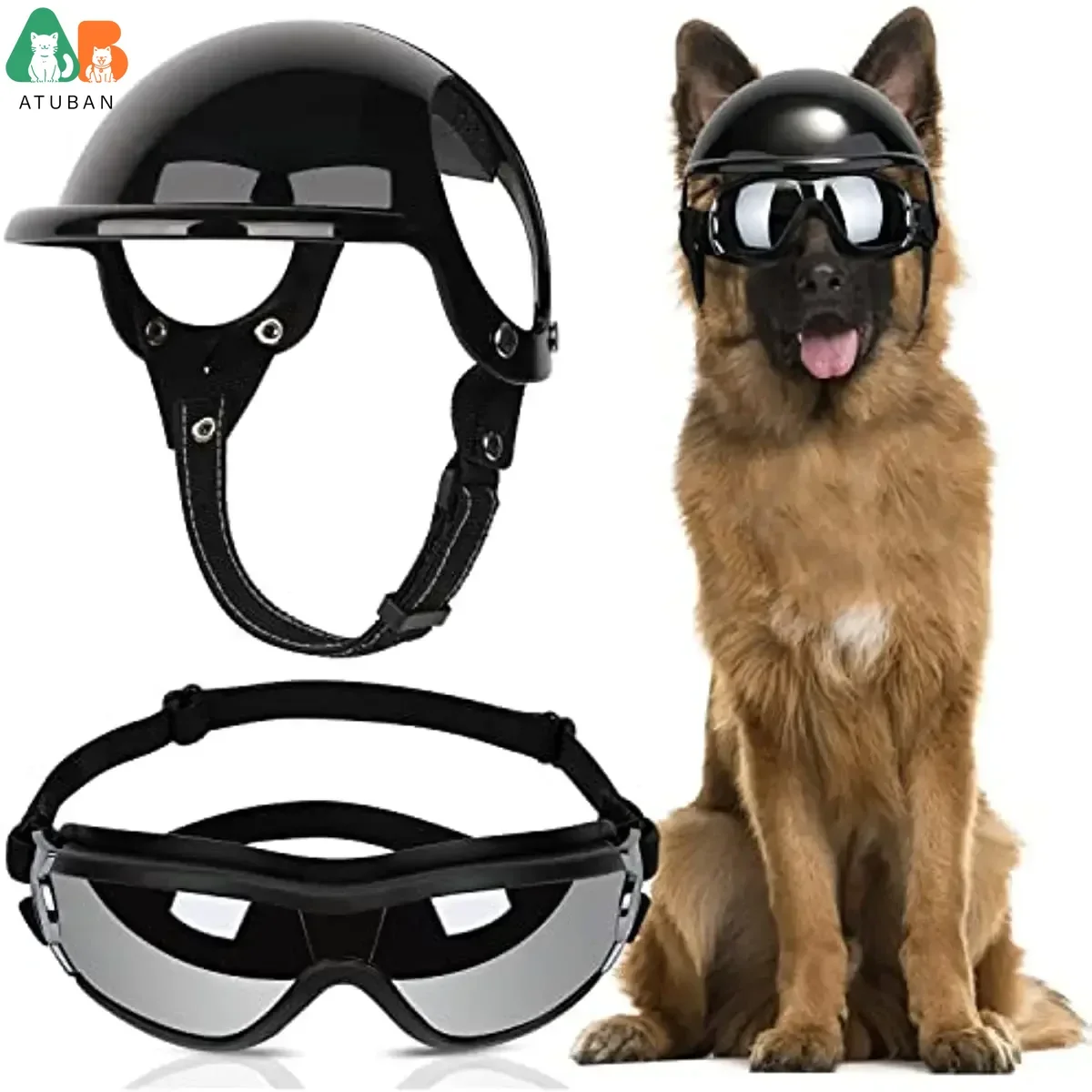 

ATUBAN Dog Helmet and Goggles-UV Protection Doggy Sunglasses Dog Glasses Pet Hat Motorcycle Helmets Protection for Puppy Riding