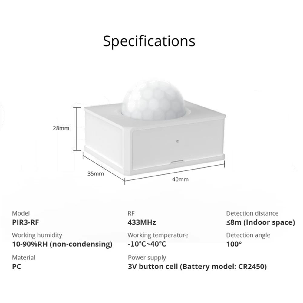 1 buah untuk PIR3-RF PIR Sensor gerak Mini detektor keamanan nirkabel Alarm 40*35*28 Mm inspeksi pengukuran