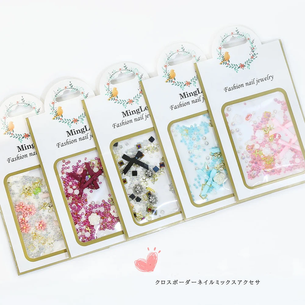 1Bag Mixed Resin Nail Art Charms 3D Cute Candy Colorful Flower Bow Pearl Nail Art Rhinestone Jelly Crystal DIY Nail Decoration