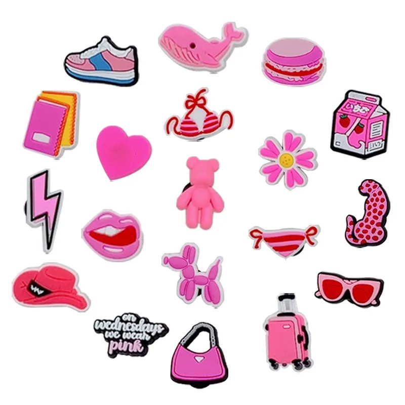 31pcs Pink Valentine Shoe Charms Set For Clogs Bogg Bag Bubble Slides Sandals, PVC Shoe Decorations Beach Bag Accessories Gift image 3