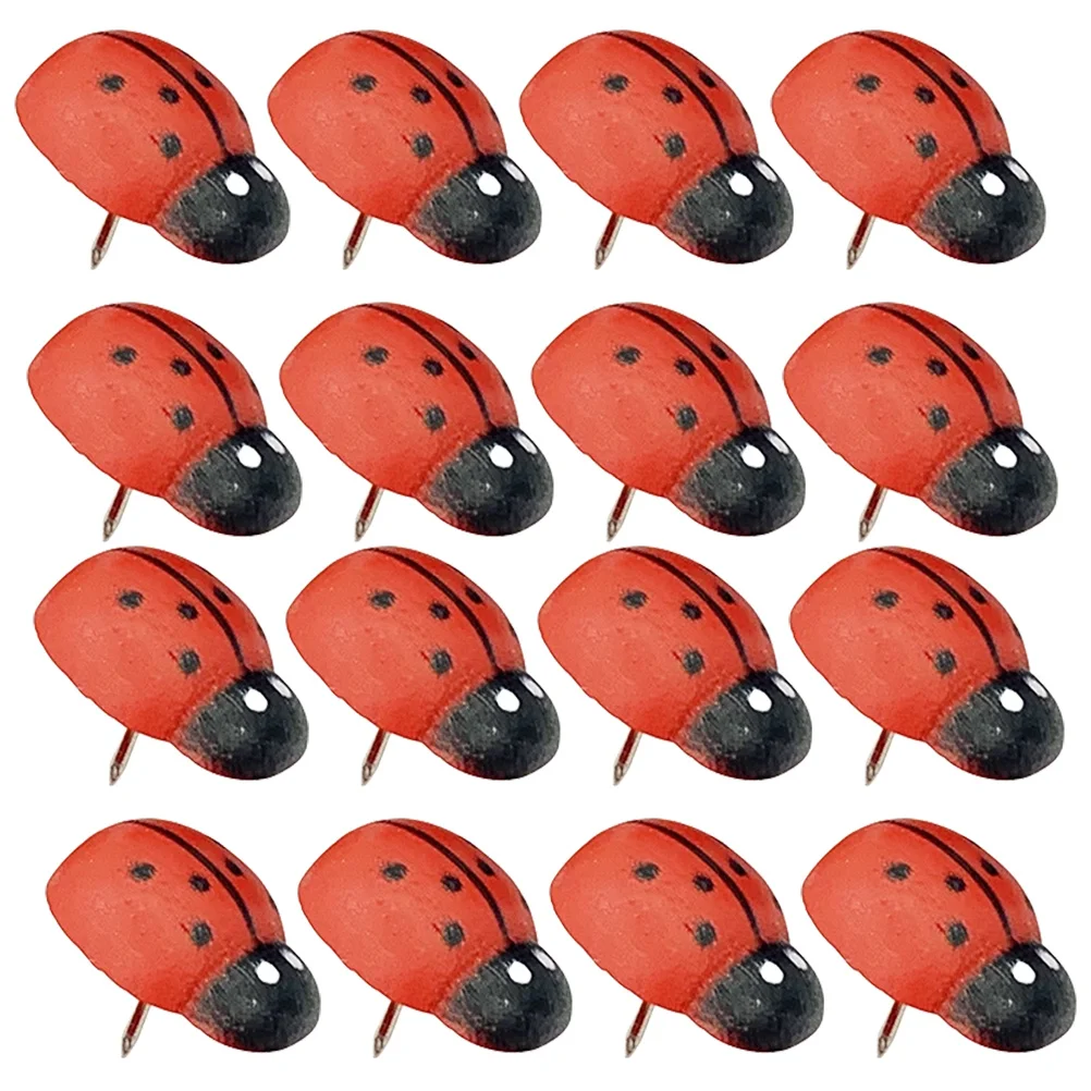 

100Pcs Wooden Thumbtacks Cartoon Ladybug Design Decorative Push Pin for Cork Board Bulletin Board Photo Wall Fixing Supplies