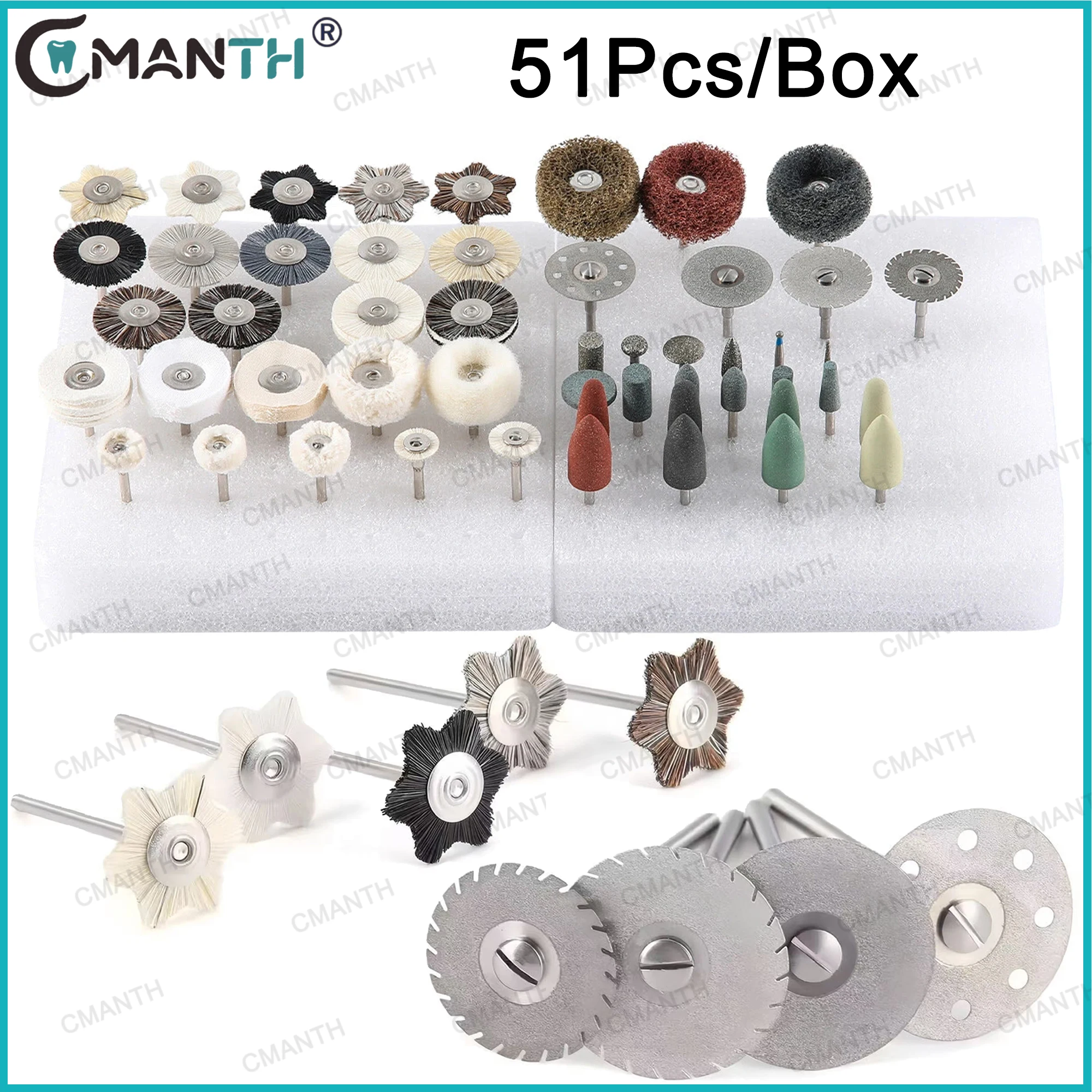 

51pcs/box Dental Lab Polishing Kit Laboratory Polisher Finishing Bur HP Dia 2.35mm Ceramic Porcelain Grinding Dentistry Tools