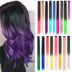 Extensiones de Cabello sintético con Clip para niña, extensiones de cabello liso multicolor, 22 pulgadas, 8 unids/lote por paquete
