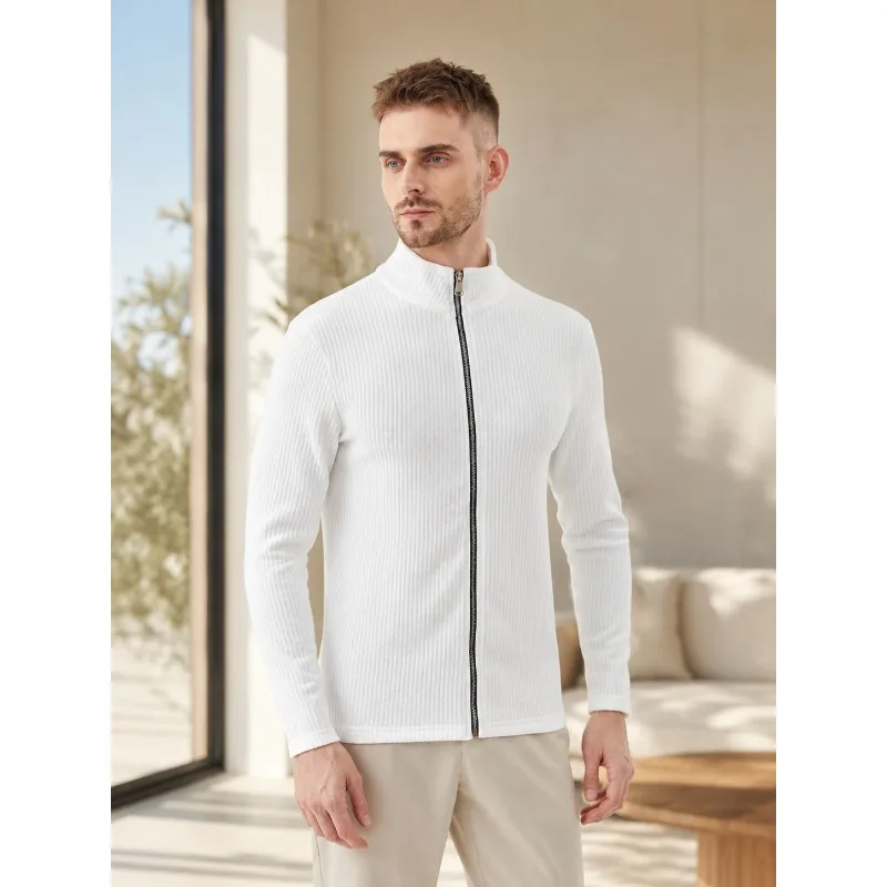 Men's Spring Autumn Textured Zip Up Cardigan Thin Breathable Outdoor Sports Casual Long Sleeve Jacket