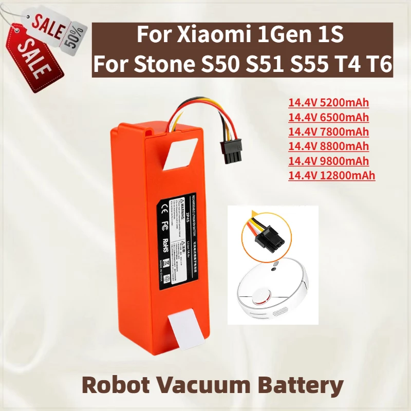 

High Capacity Battery 14.4V 12800mAh for Xiaomi 1Gen 1S for Stone S50 S51 S55 T4 T6 Sweeping Robot Brand New Replacement Battery