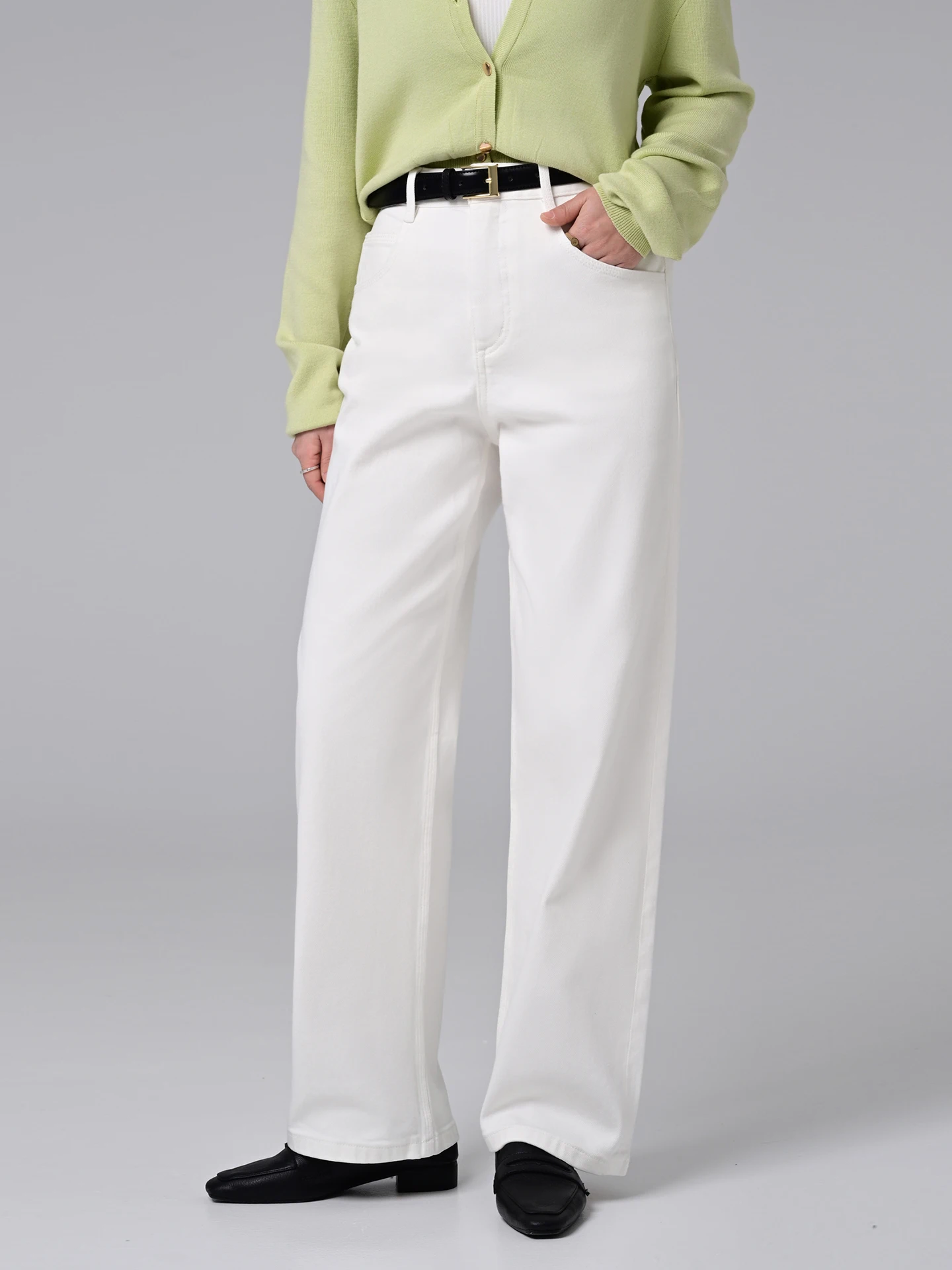 

Женские джинсы IINDN премиум-класса: ретро, с высокой талией, белые, прямые, длинные, осень 2025