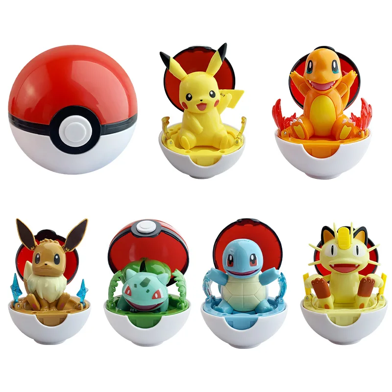 ตุ๊กตาโปเกมอน Bulbasaur Eevee Charmander meowth Squirtle Pikachu pokeball ชุดของเล่น pokeball อะนิเมะแอคชั่น Elf monste ของขวัญเด็ก