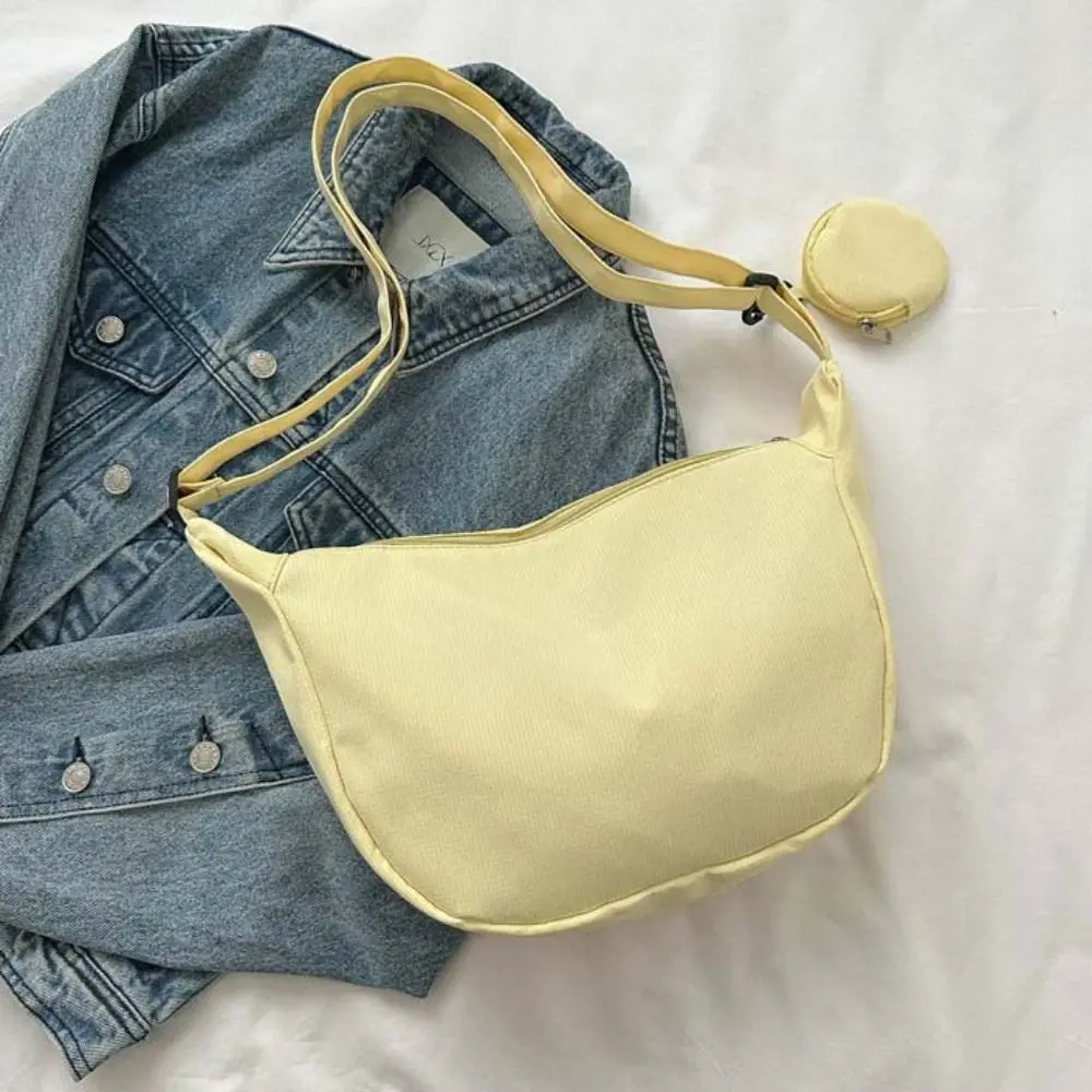 

Korean Style Lightweight Shoulder Bag Large Capacity Cream Color Canvas Bag with Coin Purse Solid Color Messenger Bag