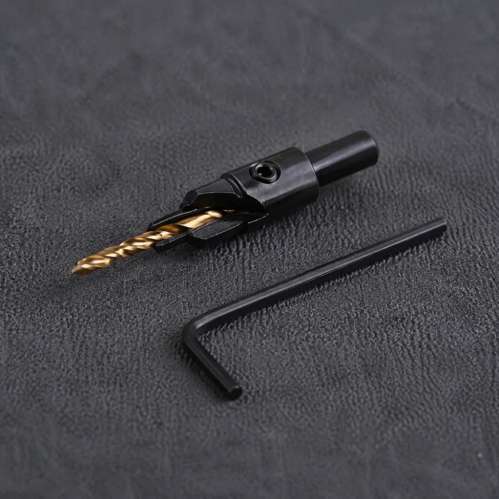 6PCS HSS Steel 4241 Countersink Drill Bit Set 1/4 Inch Hex Shank Adjustable Depth Woodworking Drill Bit Set Tapered Design
