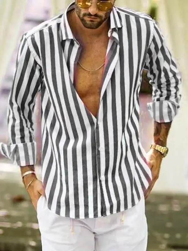 

Men's Long Sleeve Striped Shirt Svéd Collar Thickened Fleece Street Style Fashion Inner Wear Summer 2015 China Origin