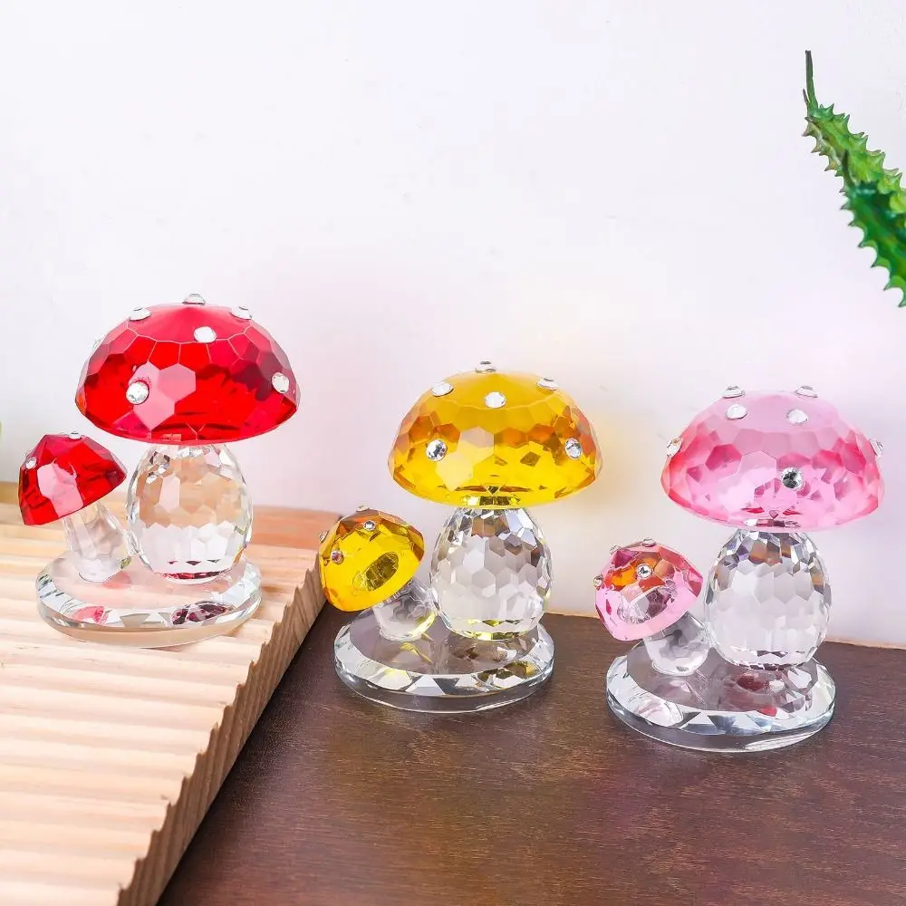 Z diamentową kropką kryształowa statuetka grzyba Cartoon 3D kryształowy podwójny grzyb Model rękodzieło symulacja ozdoby roślinne pulpit