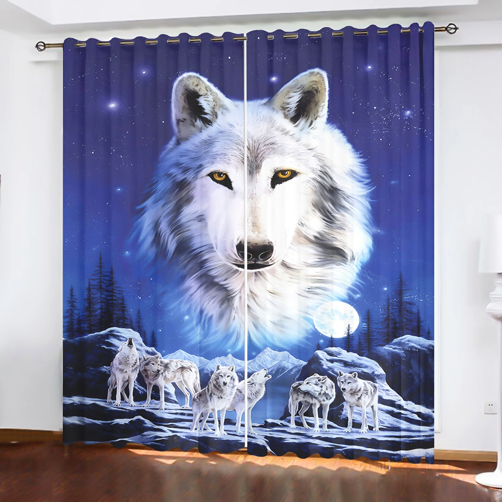 

3D Wolf Starry Sky Print Blackout Curtains Night Moon Forest Animal Pattern Window Drapes For Bedroom Living Room Home Decor