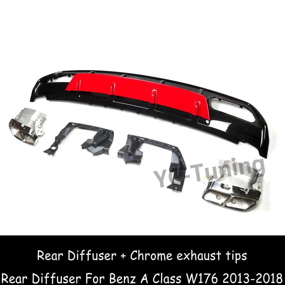 W176 A45 Style Rear Bumper Diffuser & Exhaust Tips for Mercedes Benz A Class W176 A160 A180 A200 A250 AMG Sport Rear Diffuser