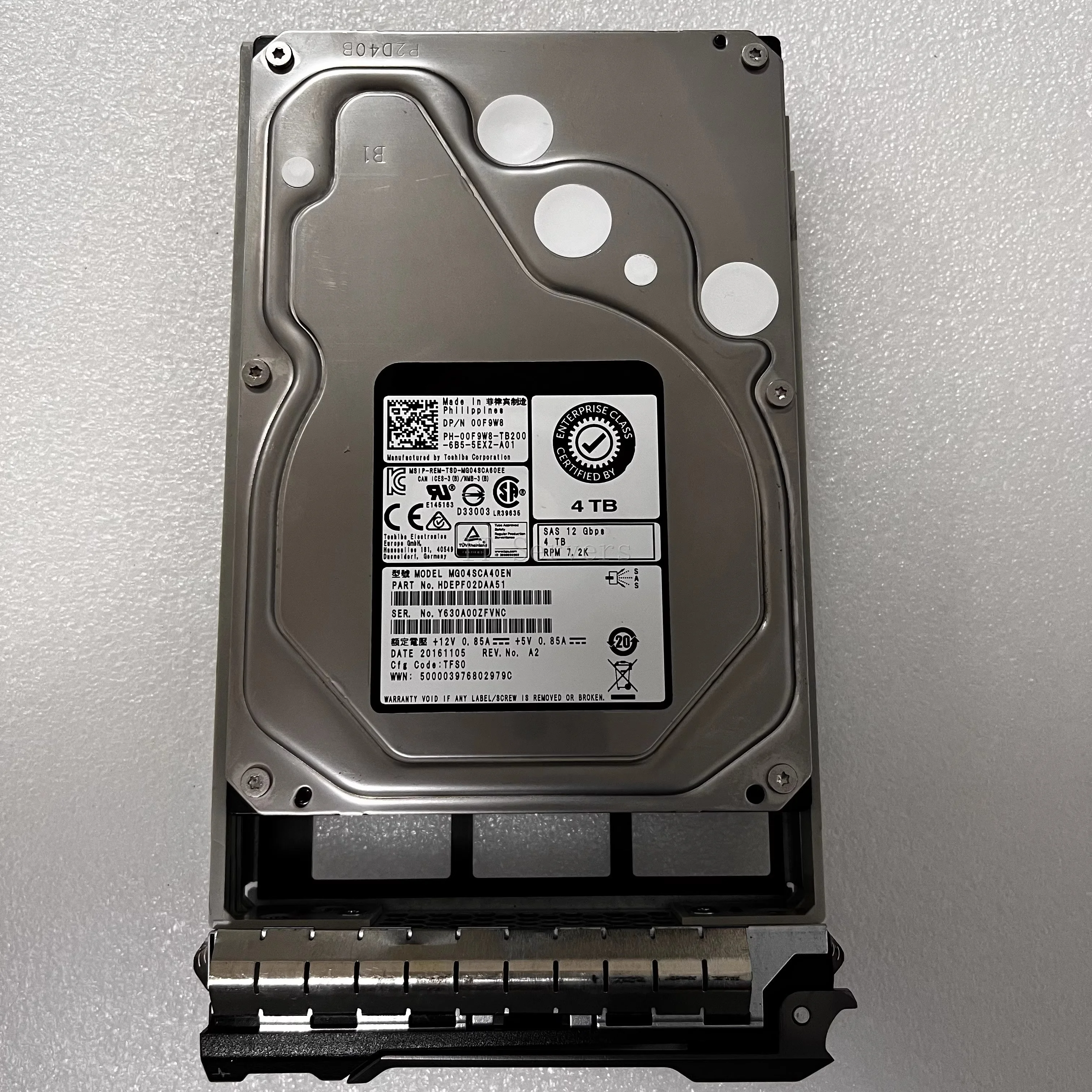

00F9W8 MG04SCA40EN 4 ТБ, 7200 об/мин, 128 м, 3,5 дюйма, SAS-12Gb, жесткий диск для PowerEdge