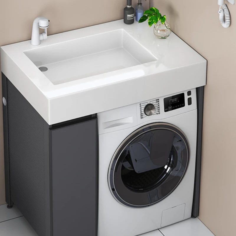 Modern Aluminum Washing Machine Cabinet Nordic Creative Wash Rock Slab Basin Balcony Cabinet Storage Bathroom Furniture FYLC