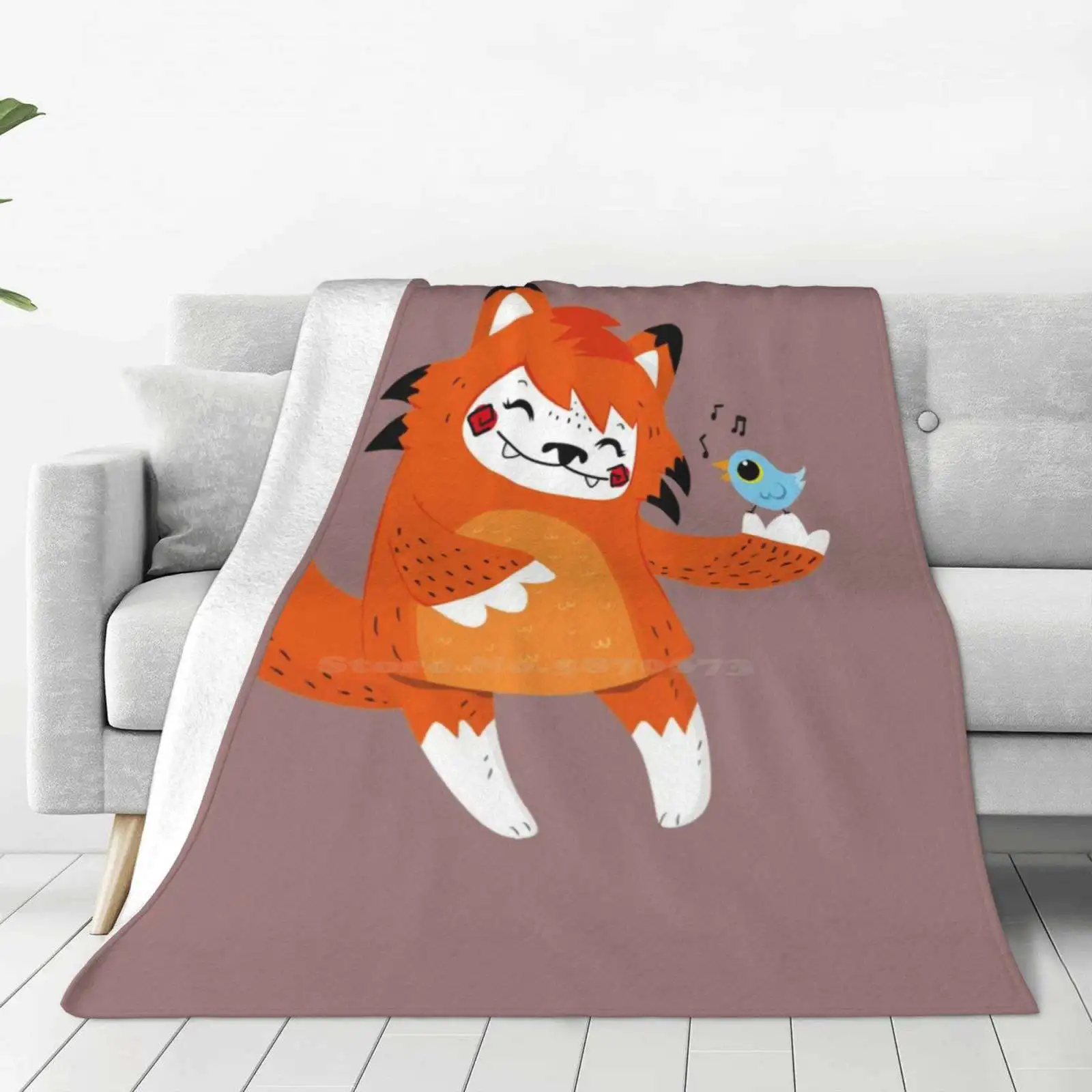 The Fox And The Bird Soft Warm Light Thin Blanket Fox Bird Children Kid Girl Graphic Vector Funny Character Cartoon