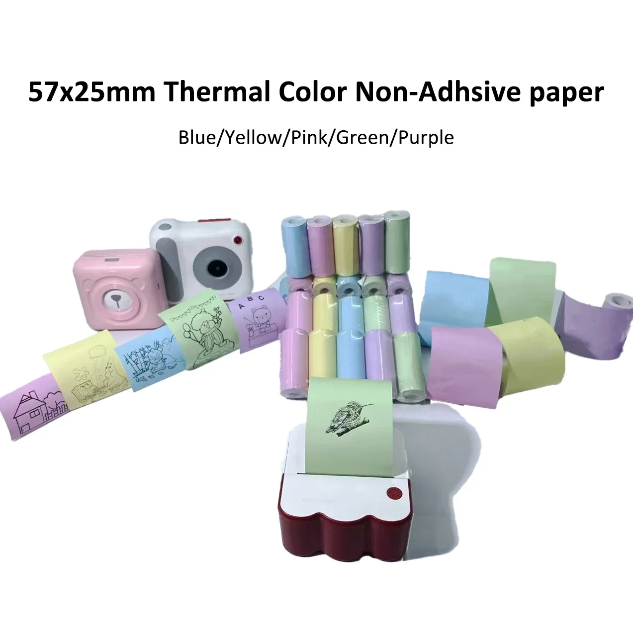 Thermal Paper Camera Printing White Colorful Paper Camera Wood Pulp Instant Print Rolling Paper Miniprinter Accessories 57x25mm