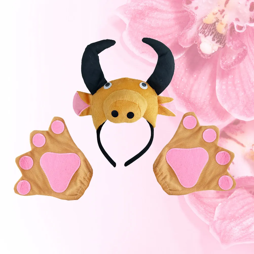 1Set Cattle Headband Set for Girls Cosplay Animal Costume with Tail Bow Tie One Size Fits Most Perfect for Masquerade Ball Party