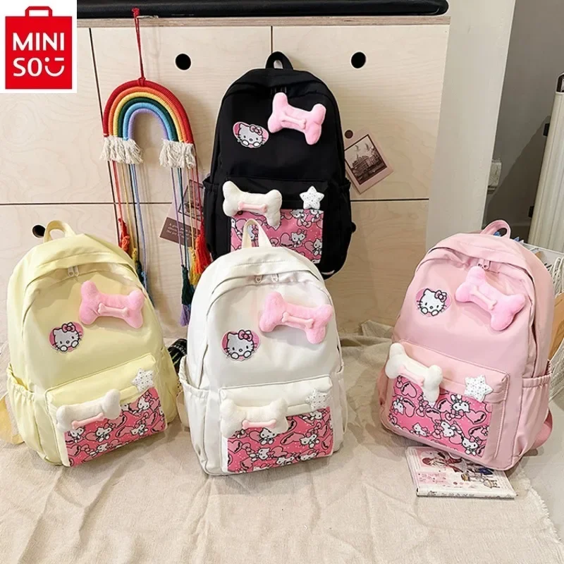 Miniso 2024 moda nova dos desenhos animados olá kitty bonito arco doce mochila de alta qualidade grande capacidade saco armazenamento estudante