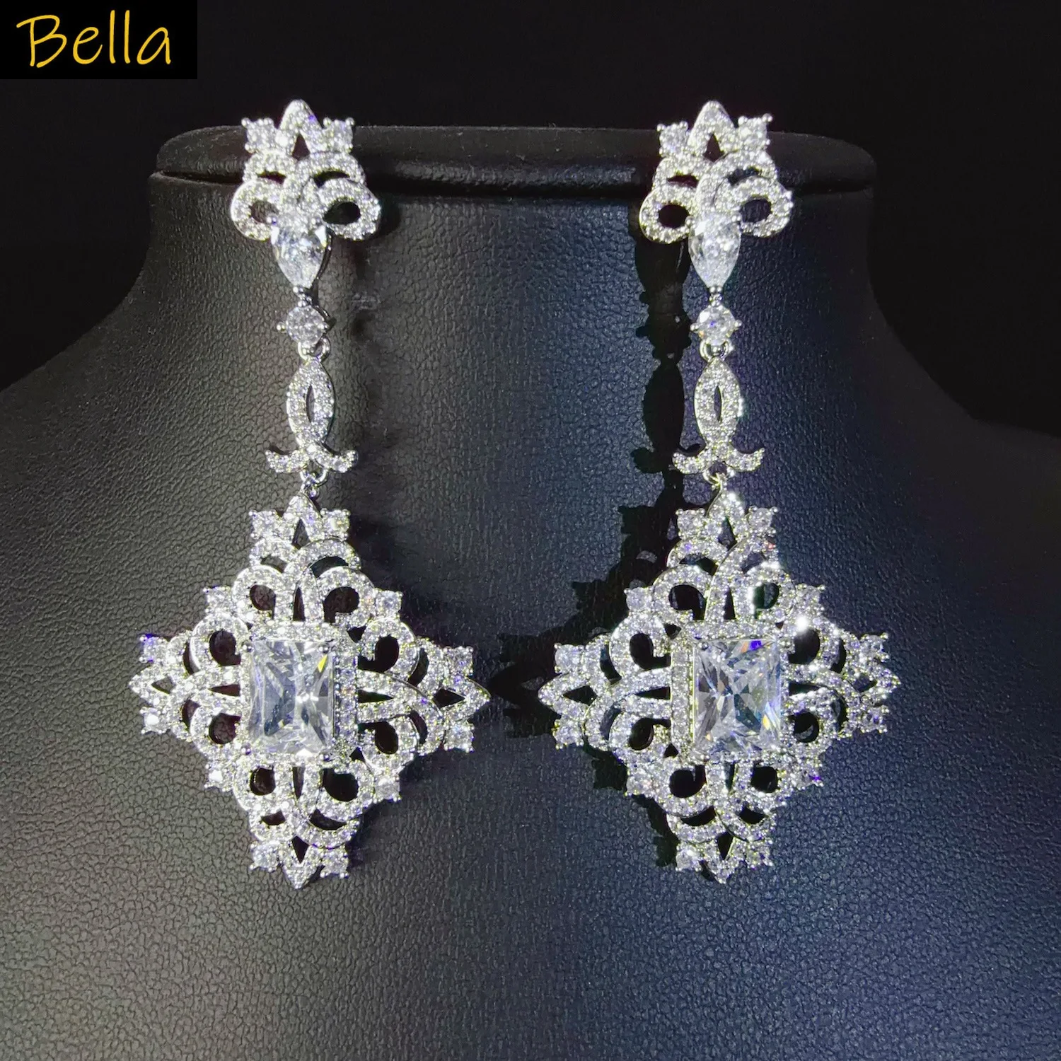 

Cubic Zirconia Statement Earrings for Women Silver Gold Plated Vintage Drop Earrings Sparkling Jewelry Wedding Dinner Party