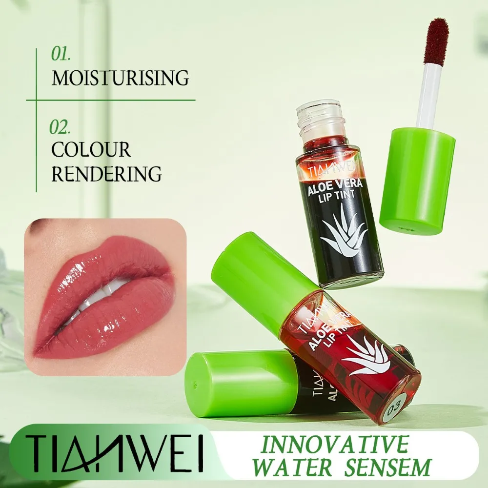 Aloe Lip Gloss Hydrating Plumping Liquid Lipstick Multi-use Lip Cheek Makeup Moisturizing Color Changing Watery Glaze 6Pcs/Set