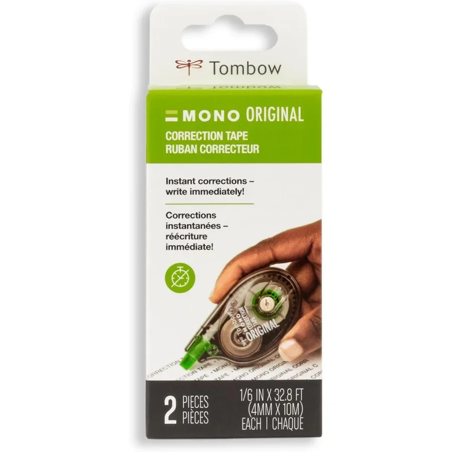 شريط تصحيح أبيض عبوة من قطعتين: 1/6 بوصة × 394 بوصة للاستخدام المكتبي والمدرسة، سريع الجفاف وخالي من التلطخ. ضروري للطلاب