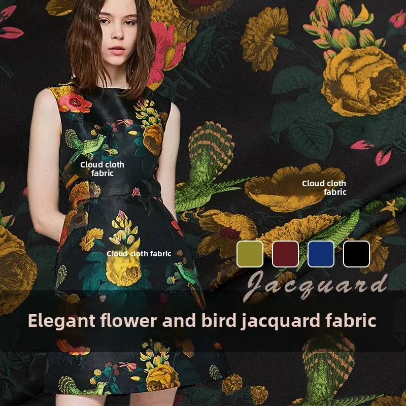 

Парчовая жаккардовая ткань, весна-осень-зима, платье с цветочным узором и птицей, ветрозащитная одежда, европейский бренд, модный дизайн, оптовая продажа, ткань