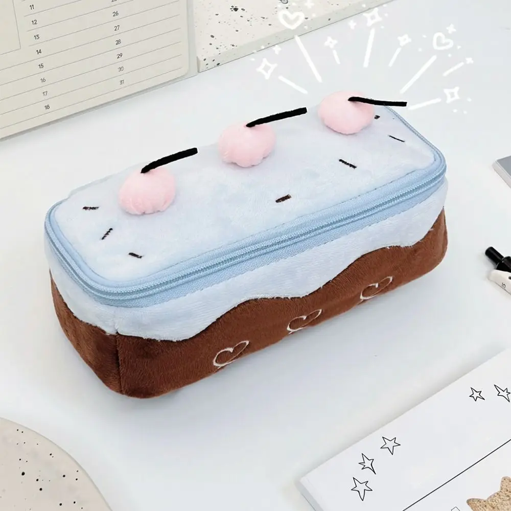 Kawaii Pencil Case Large Capacity Soft Touch Pen Bag Cherry Cake Design Stationery Bag Students