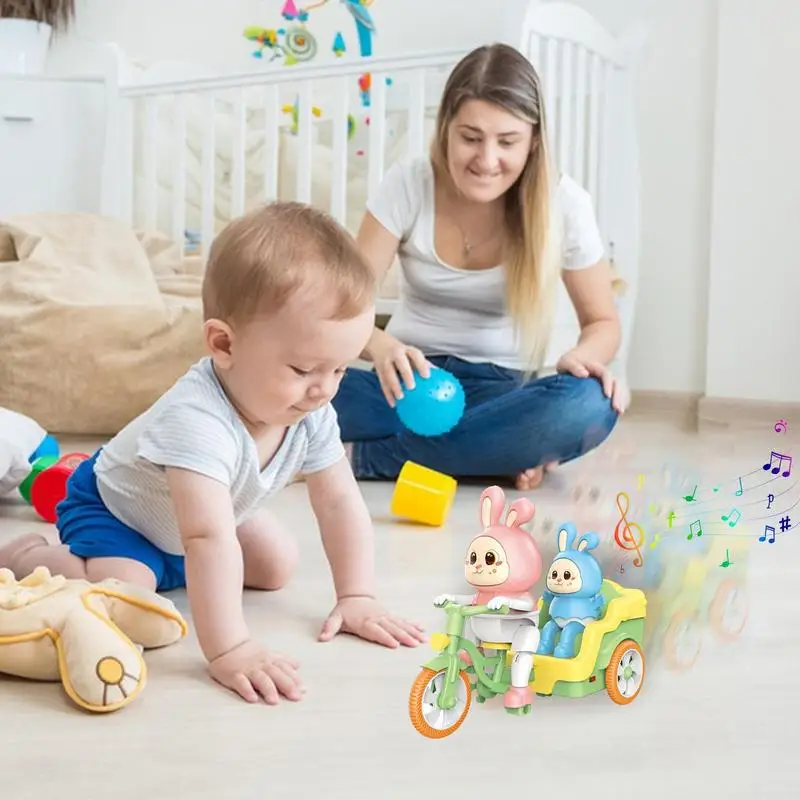 Triciclo eléctrico de conejo montando con luces, juguetes educativos interactivos Montessori, regalo de cumpleaños para niños