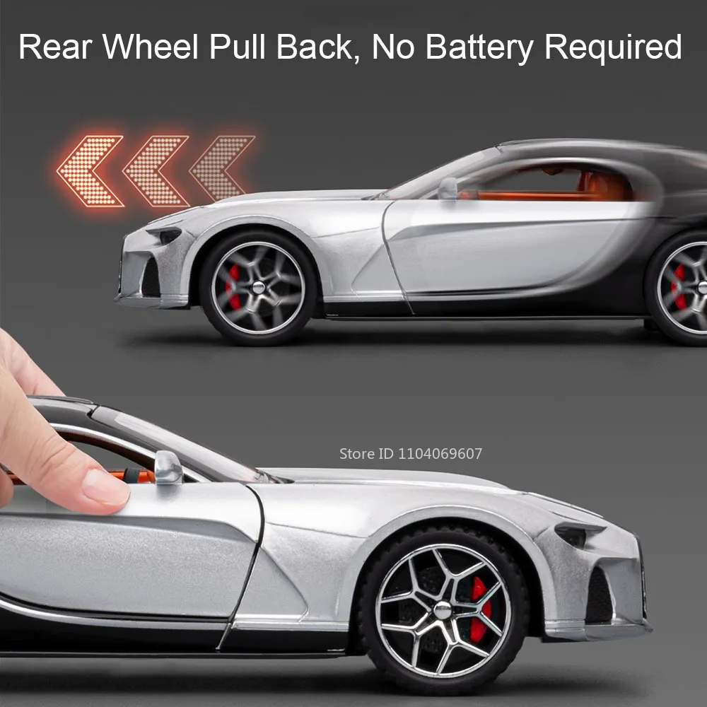 Modelo de Tourbillon atlántico 1:32, coches deportivos de juguete, puertas de luz con sonido fundido a presión de aleación, colección abierta, supercoche para niños