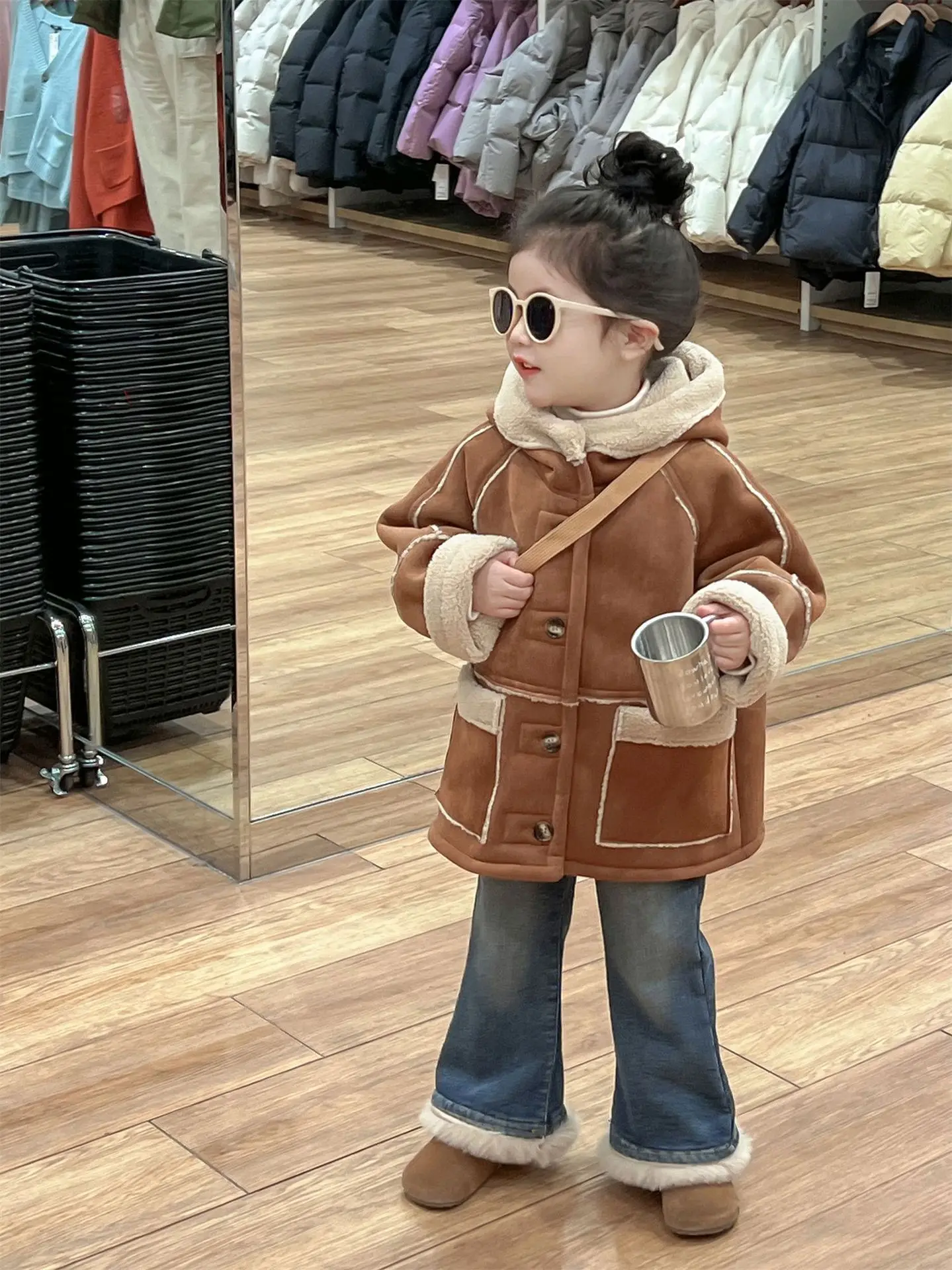 Moda para chicas chaqueta de gamuza Otoño Invierno espesar cálido polar con capucha abrigo niños niñas Casual Parka de lana prendas de vestir exteriores