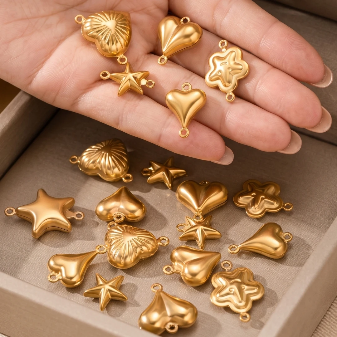 10 Stück Edelstahl Herz-Blumen-Verbinder Anhänger mit Doppelbohrung Sternverbinder für Ohrringe, Halsketten und Armbänder – Detail 1