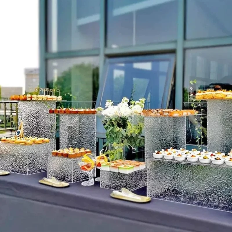 Decoration for Wedding Event 7 Pcs Acrylic Buffet Riser Set Wedding Display Stand Cake Box