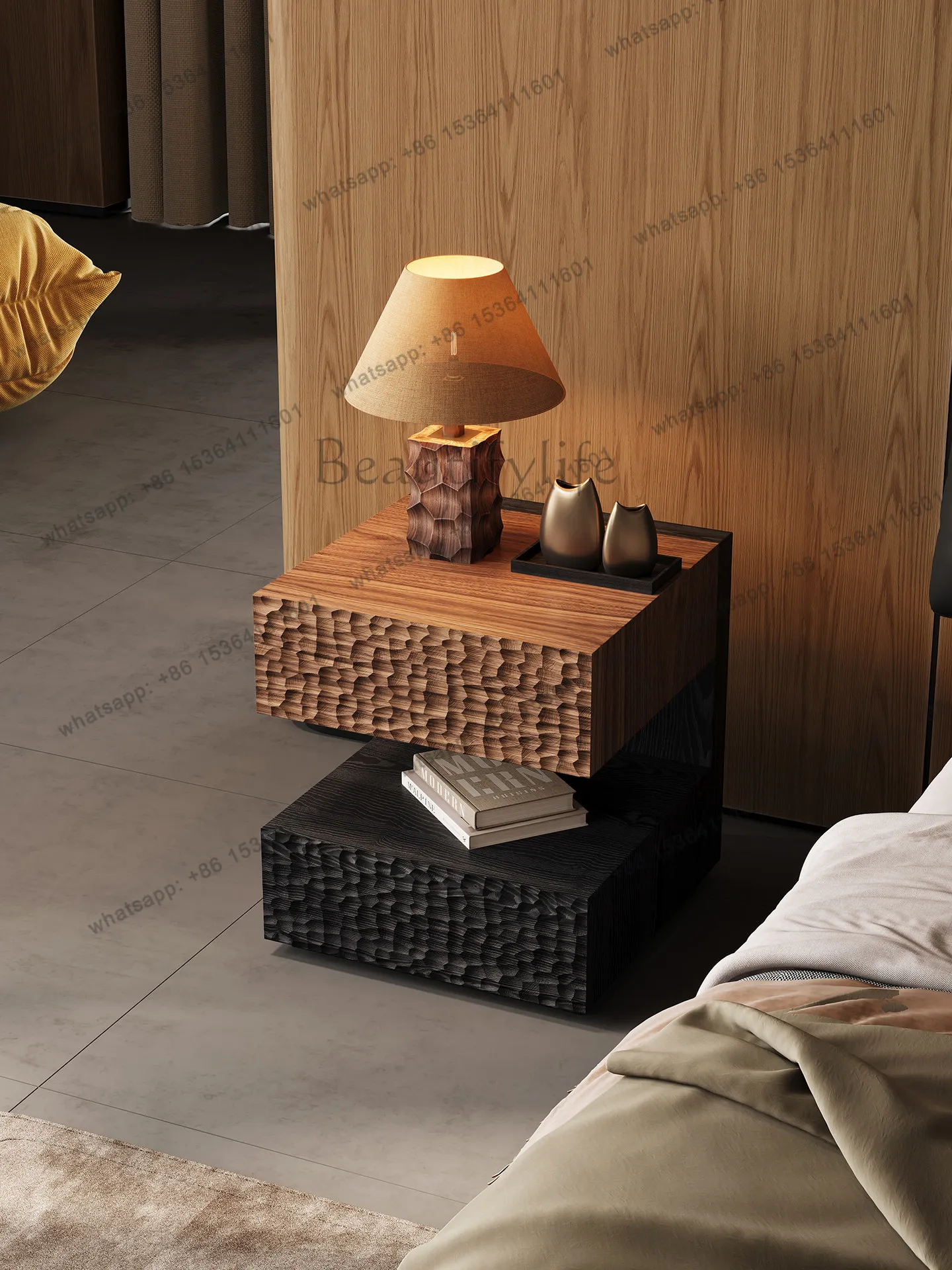 PG antique bedside table hammer pattern solid wood bedroom home designer suspension narrow storage cabinet