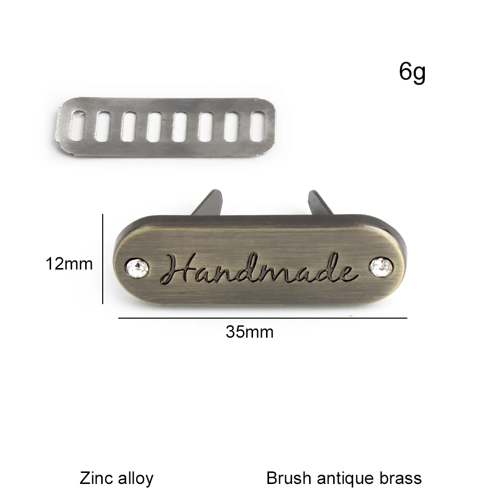 10/50/100PCS 35x12mm Handmade Labels Tags With Rhinestone Diamonds For Clothes Handbag Purse Bags PU Leather Jeans Accessories view 2