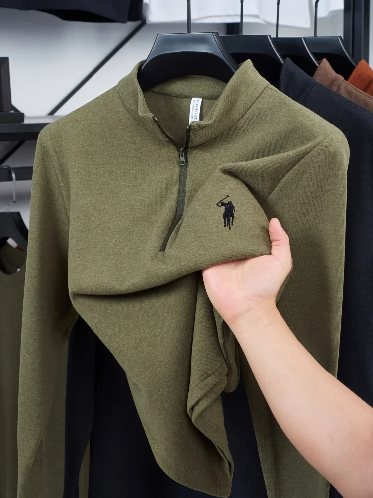 أزياء الخريف والشتاء الجديدة المخملية على الوجهين الدافئة والمريحة تي شيرت الرجال العلامة التجارية الرائعة بول التطريز كم طويل