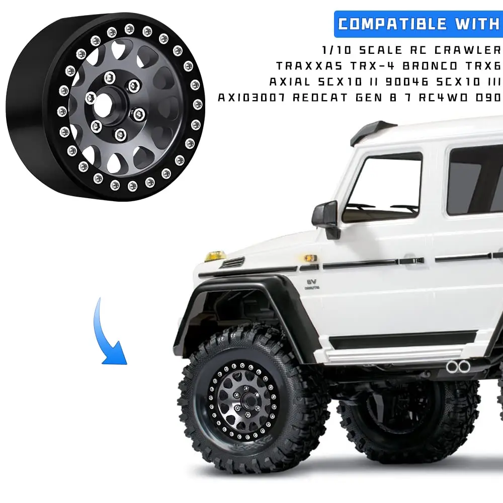 GLOBACT Aluminiowe 1.9 Beadlock Wheels RC Zestaw obręczy kół do 1/10 RC Crawler TRX4 TRX6 Axial SCX10 Redcat (4 szt.)