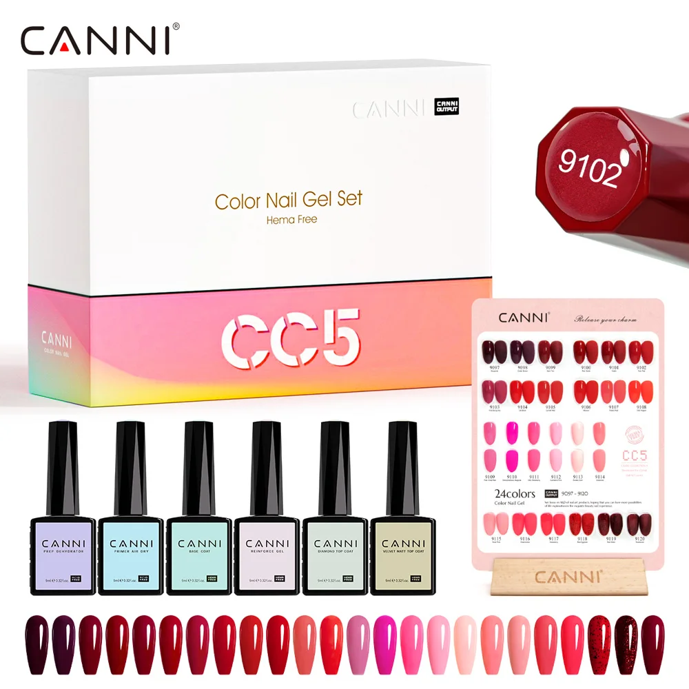 CANNI HEMA FREE Żelowy lakier do paznokci VIP Kit Color Chart Diamond Top Coat 30szt/zestaw 9ml Soak Off UV LED Nail Manicure CC1 do CC7 Kit