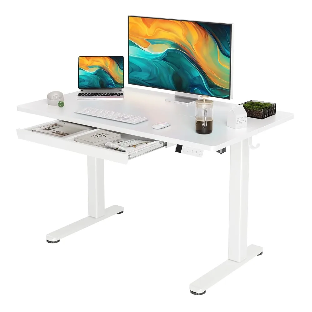 Standing Desk with Drawers, 48 x 24 Inch White Standing Desks Electric Adjustable Height Desk for Computer, Customized