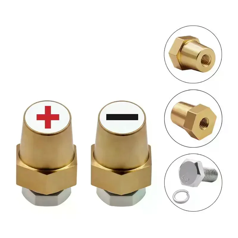 2Pcs Battery Post Charger Screw Accessories Brass Hexagonal Terminal Connectors For Car Battery Positive & Negative Pole