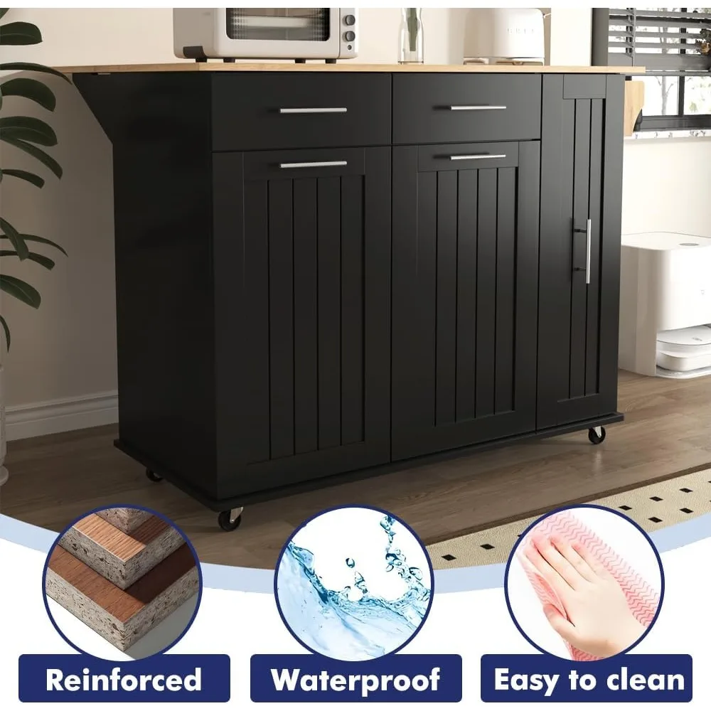 Kitchen Island, with Storage Cabinet and Drawers, Island Table for Kitchen with Towel and Spice Rack, Kitchen Cart