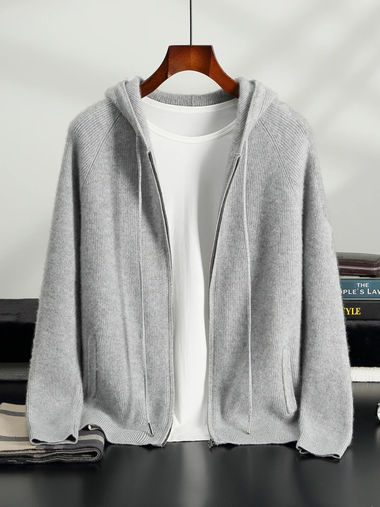 Yoyoselect Men Cashmere Hooded Cardigan Autumn Winter Smart Casual Sweater 100% Cashmere Knitwear Luxury Thick Soft Tops
