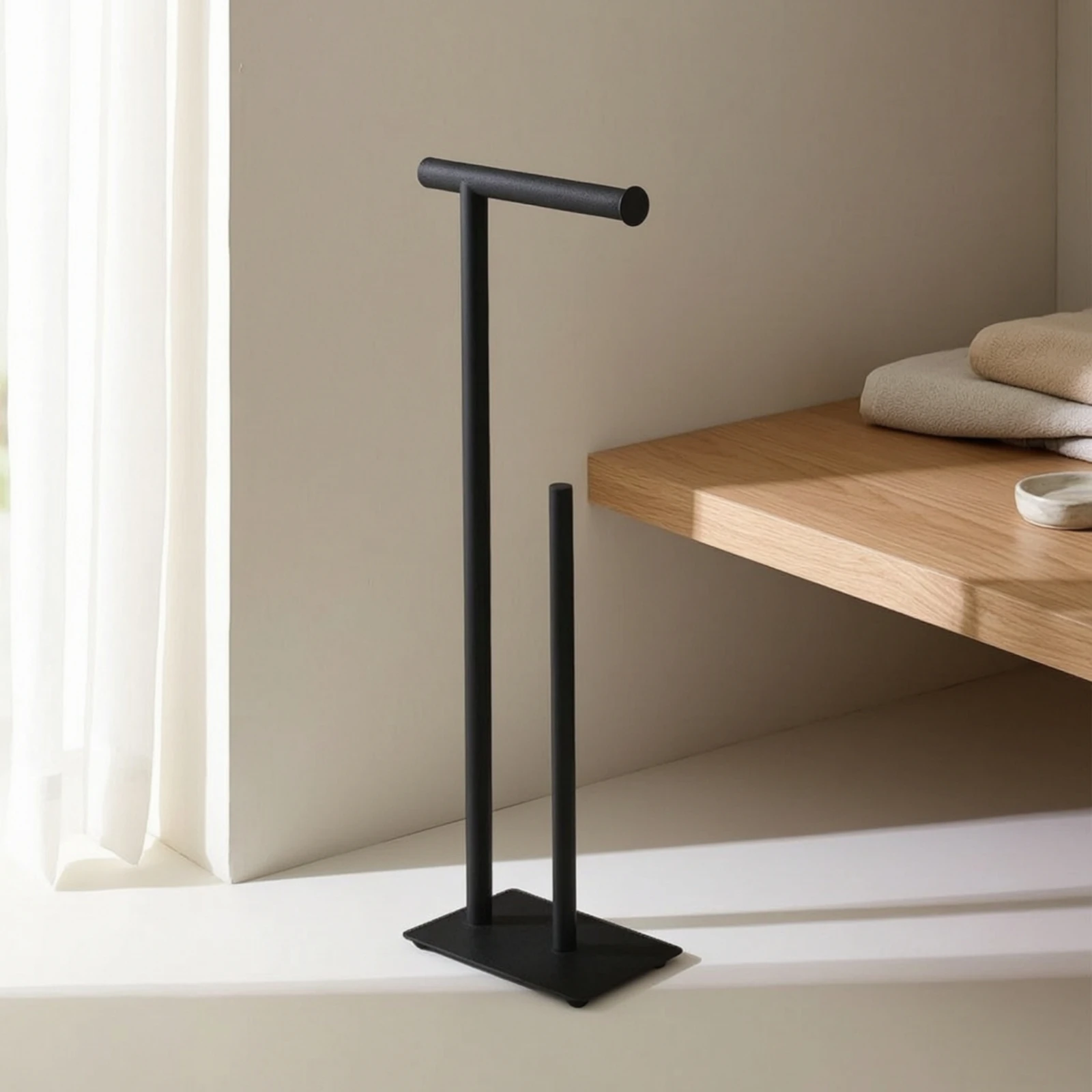 Freestanding Bathroom Tissue Holder Slim Toilet Roll Stand Bathroom Tissue Holder Space-Saving Hardware Portable