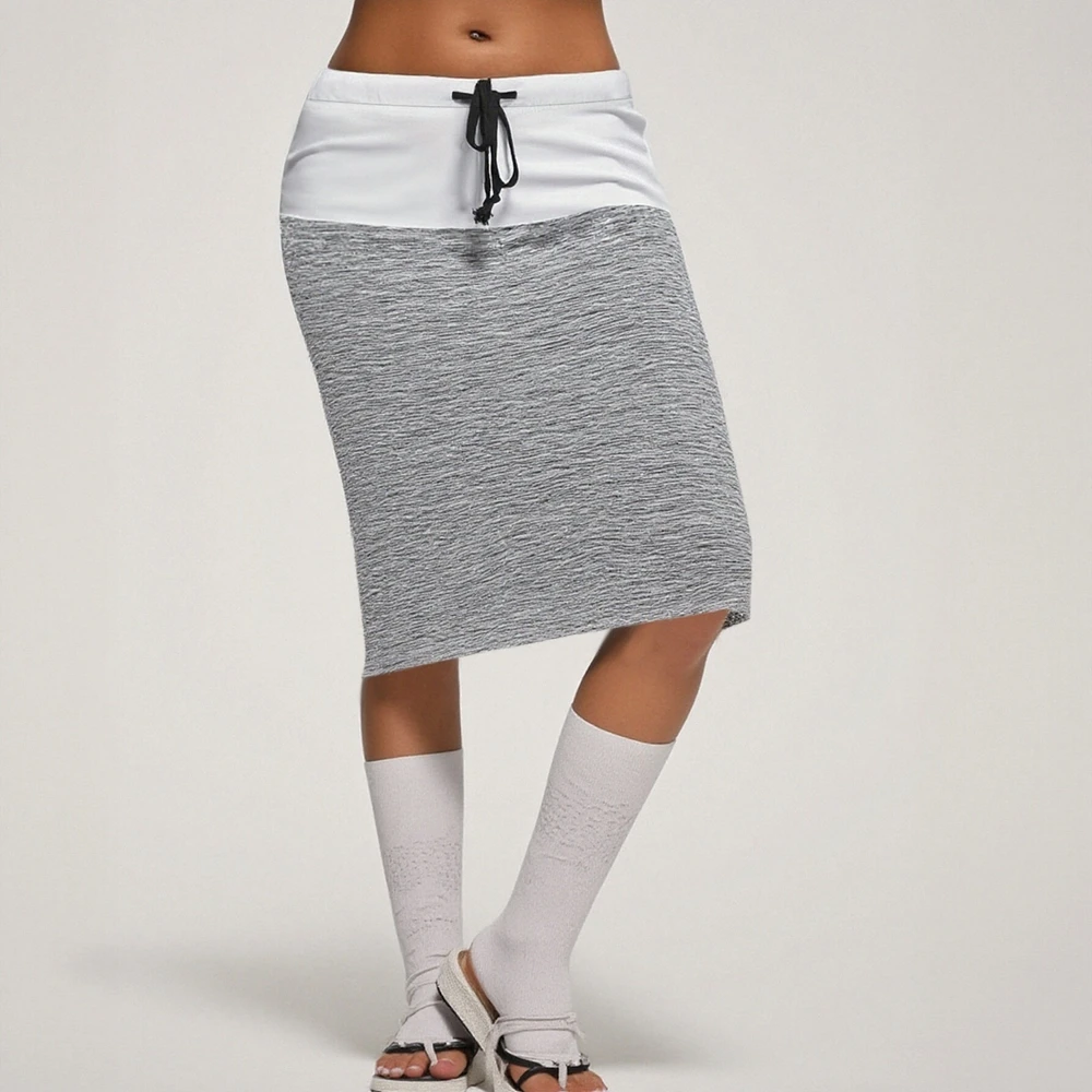 

Women's Patchwork Autumn Dress Fashion Drawstring Low Waist A-Line Knee Length Sporty Style