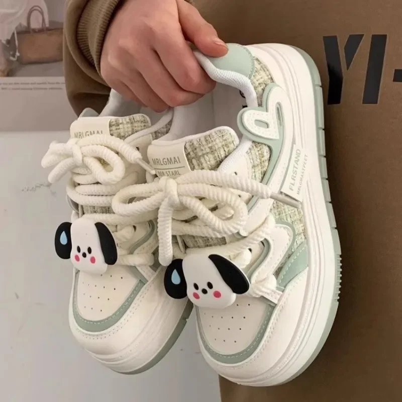 Sanrio Hello Kitty Soft Girl Cute Big Head Off White Shoes Y2K Platform Sneakers Pochacco Versatile Skateboard Shoes for Women