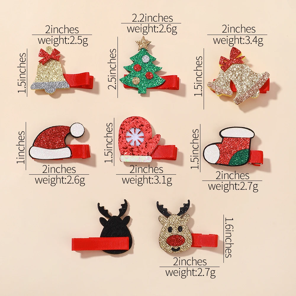 Juego de pinzas para el pelo de Navidad para niñas y niños, 8 piezas, suministros de decoración navideña, decoraciones para fiestas de Año Nuevo,