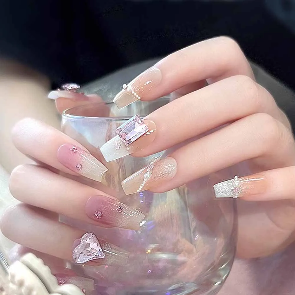 Grand strass pour ongles en verre 3D irrégulier, rose, or clair, Super brillant, breloques carrées d'amour, scintillantes, artisanat de manucure, 50 pièces