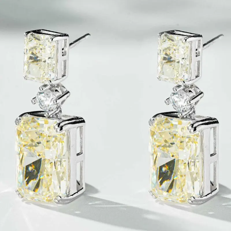 KQDANCE 925 Sterling Silver Sparkling Crushed Ice Cut Citrine Gems Drop Earrings for Women Fine Jewelry Gifts