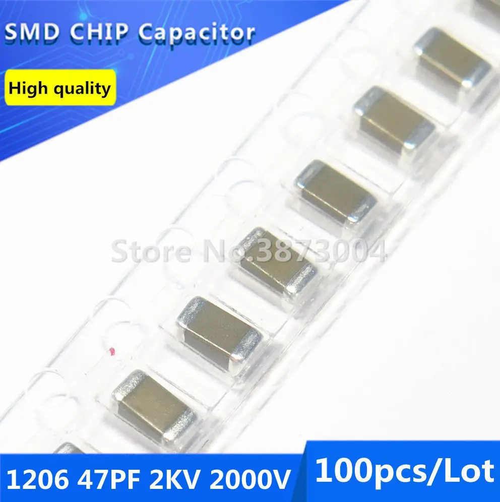 

100pcs 1206 47PF 2KV 2000V 5% Thick Film Chip Multilayer Ceramic Capacitor