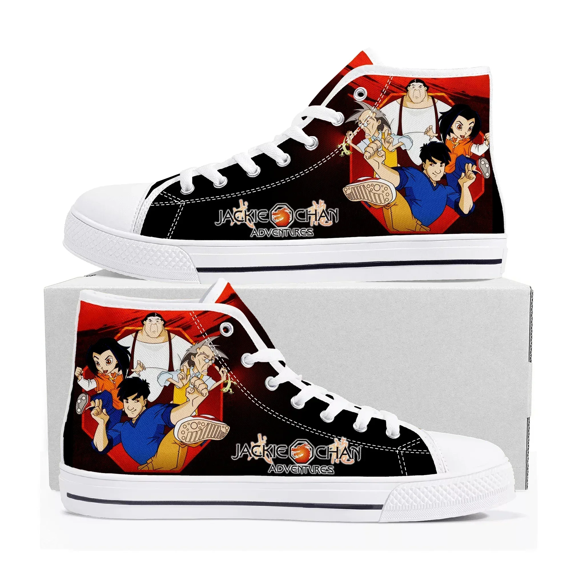 

Кроссовки Jackie Chan Adventures High Top для мужчин, женщин и подростков, высококачественные кеды из канваса, обувь с принтом комиксов и манги, индивидуальная обувь для пар